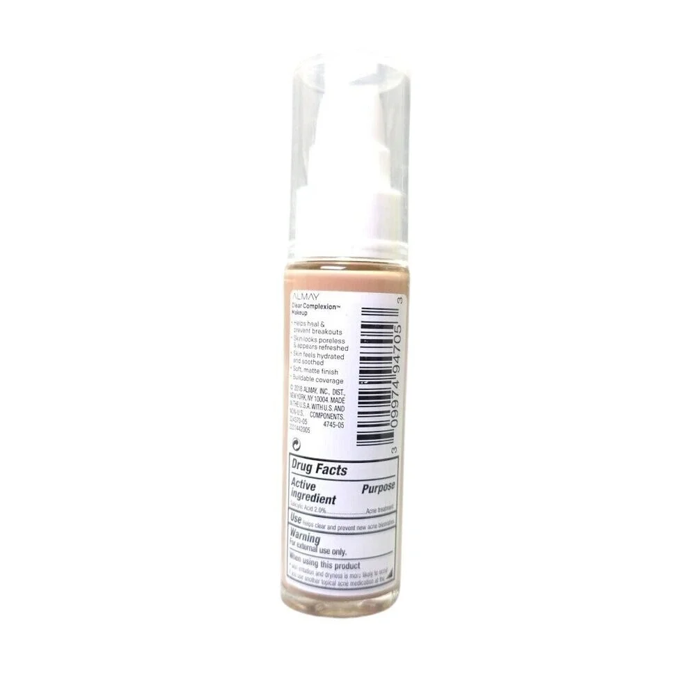 Almay Clear Complexion Foundation 500 Beige 1oz‎ Salicylic Acid Oil-Free Matte